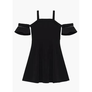 BARDOT JUNIOR Girls Isla Skater Dress Size 16 Black Cold Shoulder NWT